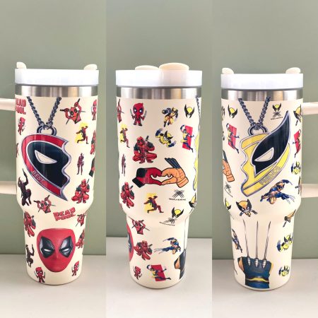 White Deadpool & Wolverine Marvel 30oz or 40oz Stainless Steel Tumbler With Handle CP